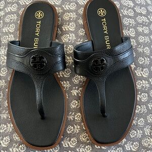 Tory Burch Black Leather Thong Sandals